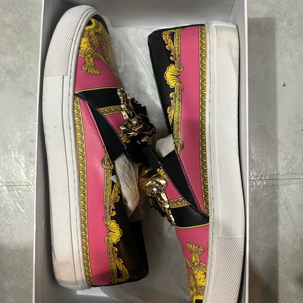 Versace Pink and Black Sneakers with Gold Accents